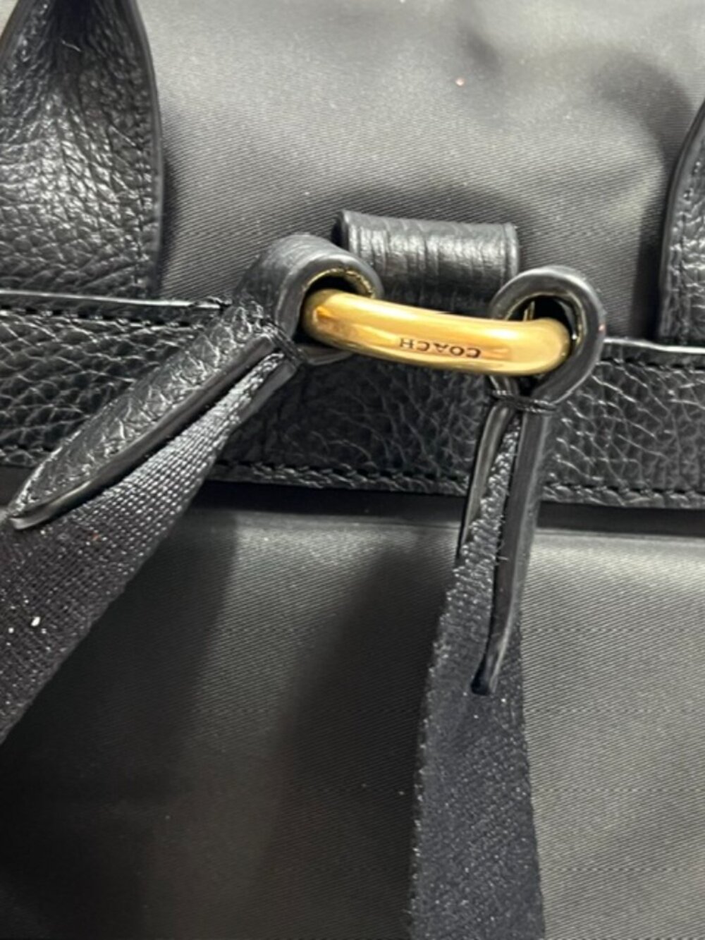 COACH Legacy Nylon and Leather Large Backpack Black w/drawstring & flap closure - Picture 6 of 12